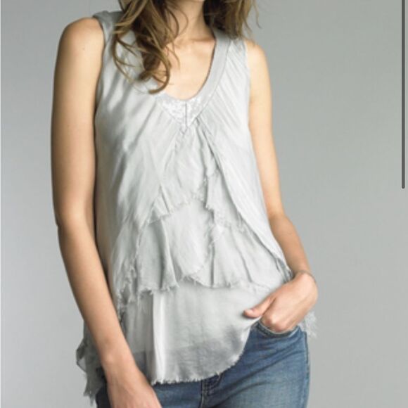 TEMPO PARIS V-NECK TULIP SILK TOP - Picture 1 of 5